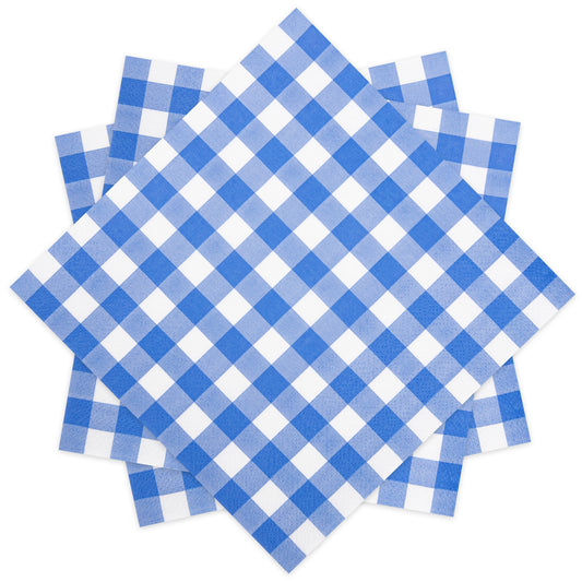 Disposable Gingham Paper Napkins 80 Pcs Plaid Napkins Scalloped Cocktail Napkins Folded 6.5 x 6.5 Inches Dessert Disposable Napkins for Dinner Wedding Birthday Party, 3-Ply