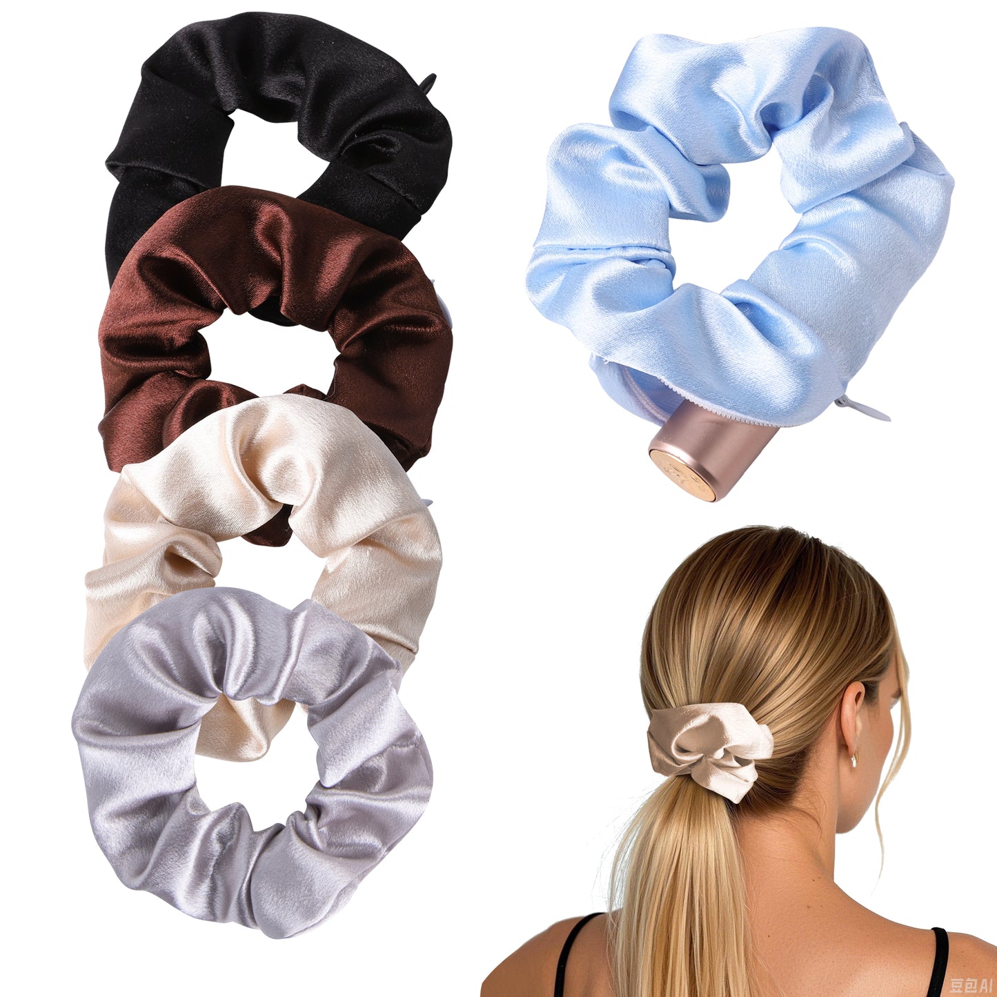 5 Pack Hair Scrunchies with Zipper Pocket, Scrunchies for Women with Secret Storage, Hidden Safe for Keys, Cash, Cards, Valuables