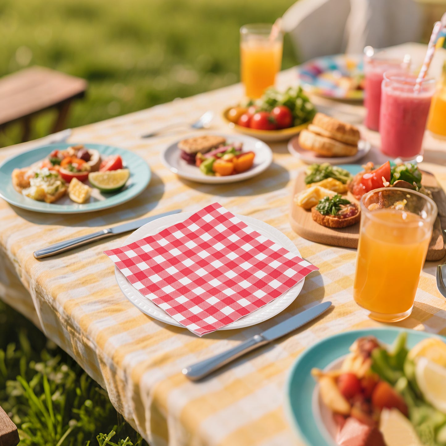 Disposable Gingham Paper Napkins 80 Pcs Plaid Napkins Scalloped Cocktail Napkins Folded 6.5 x 6.5 Inches Dessert Disposable Napkins for Dinner Wedding Birthday Party, 3-Ply