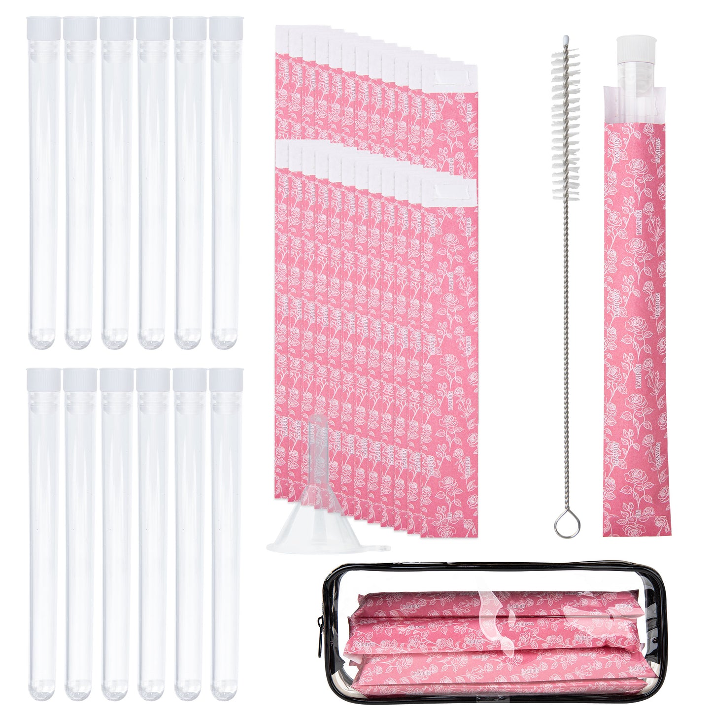 39 PCS Tampon Tube for Women, Plastic Tube for Liquid with Funnel and Spout for Cruise Concert Sports Events-Pink