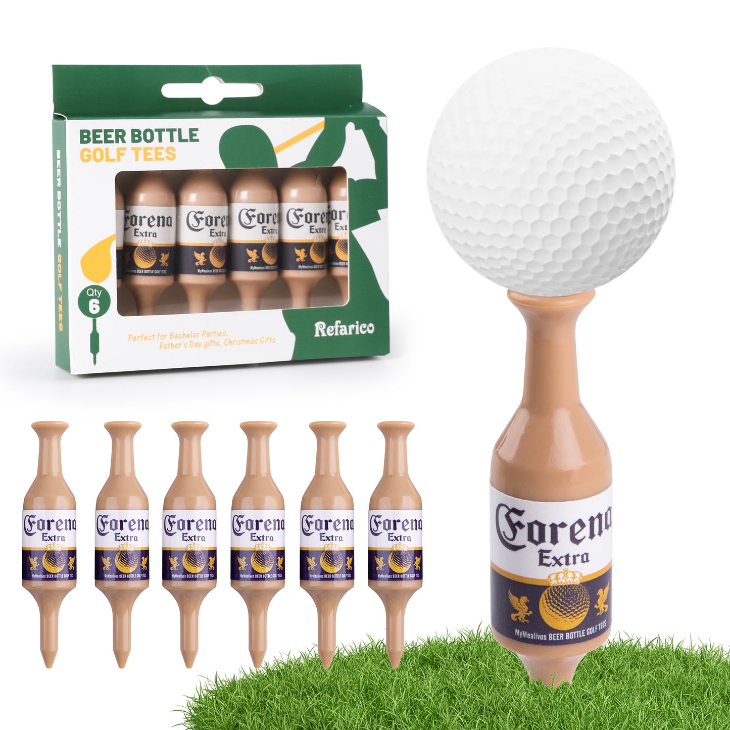 Beer Bottle Golf Tees, 6 Pack Durable Golf Tees Plastic, Funny Golf Tees, Golf Accessories Golf Gifts for Men, Party, Reduce Friction and Enhanced Stability