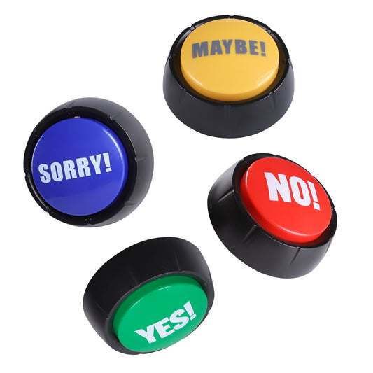 Yes & No Button and Sorry & Maybe Button with Sound 4 Pack Buzzers for Trivia Games and Family Game Answer Buzzers for Classroom Parties, Games, Office Stress Relief