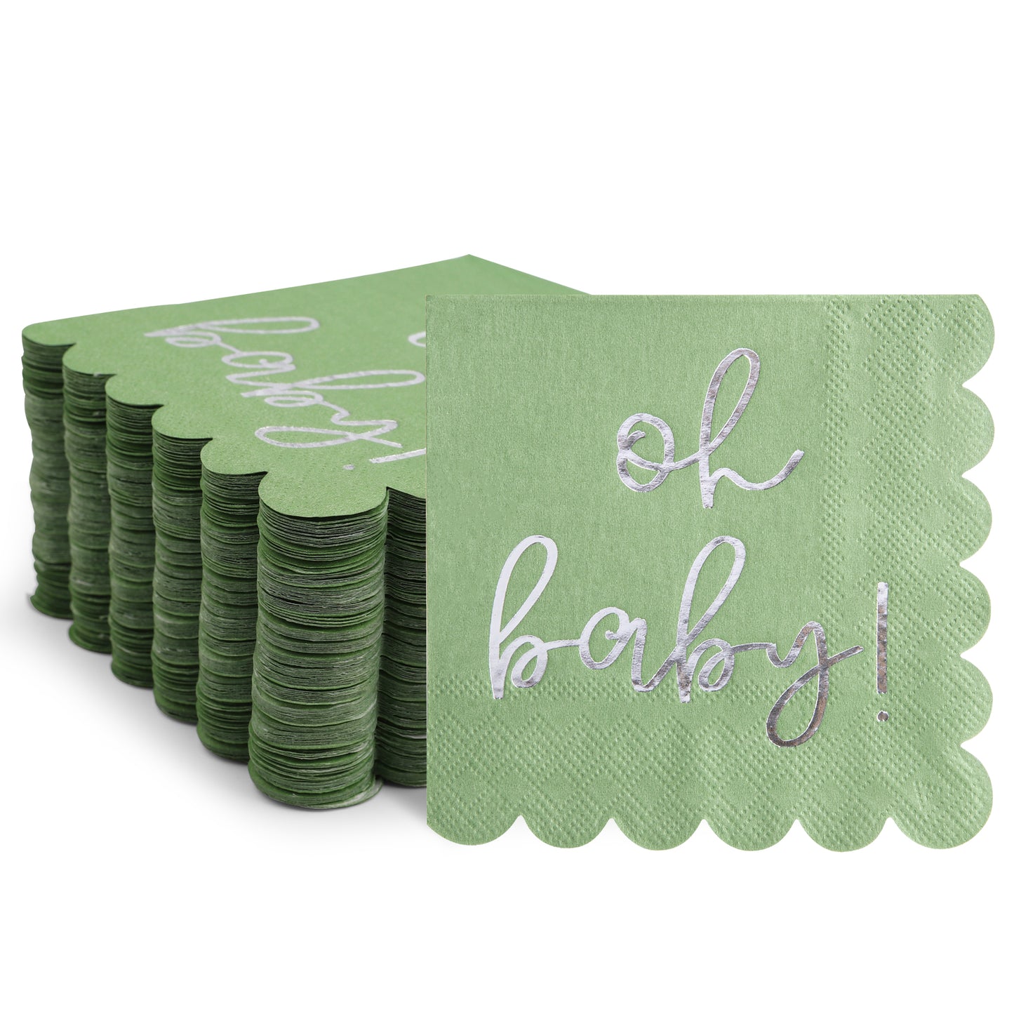 100Pcs Baby Shower Napkins, Folded 5 x 5 Inch Cocktail Napkins Paper, “Oh Baby" Printed Sage Green Napkins Paper Baby Shower Decorations for Dessert Birthday Party Celebrations