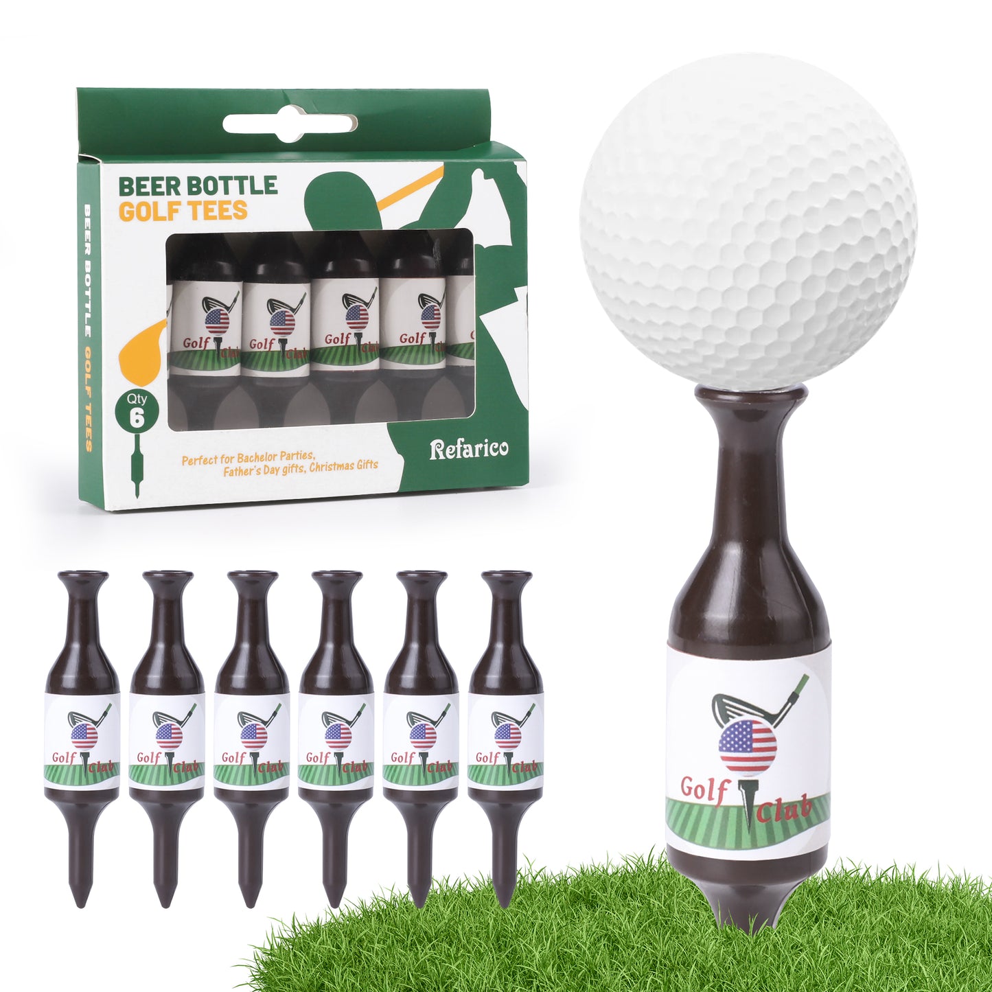 Beer Bottle Golf Tees, 6 Pack Durable Golf Tees Plastic, Funny Golf Tees, Golf Accessories Golf Gifts for Men, Party, Reduce Friction and Enhanced Stability