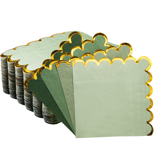 100 Pcs Cocktail Napkins with Gold Foil Scalloped Edges 5 x 5 Inch Party Napkins Disposable Thick Paper for Wedding Dinner Birthday
