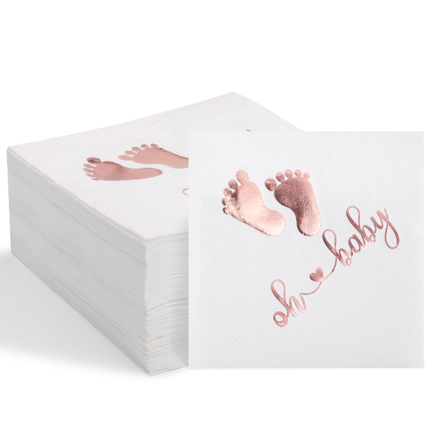 100Pcs Baby Shower Napkins, Folded 5 x 5 Inch Cocktail Napkins Paper, 3-Ply “Oh Baby" Printed Napkins Paper Baby Shower Decorations for Dessert Birthday Party Celebrations