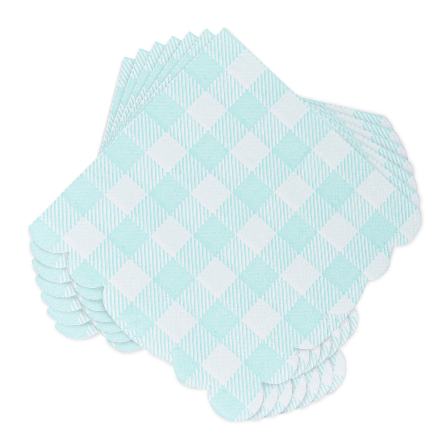 100 Pcs Plaid Napkins Scalloped Cocktail Napkins Folded 5 x 5 Inches Dessert Disposable Napkins for Dinner Wedding Birthday Party