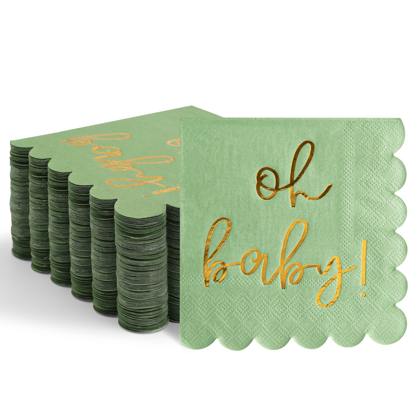100Pcs Baby Shower Napkins, Folded 5 x 5 Inch Cocktail Napkins Paper, “Oh Baby" Printed Sage Green Napkins Paper Baby Shower Decorations for Dessert Birthday Party Celebrations
