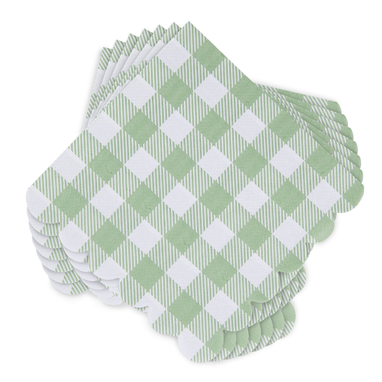 100 Pcs Plaid Napkins Scalloped Cocktail Napkins Folded 5 x 5 Inches Dessert Disposable Napkins for Dinner Wedding Birthday Party