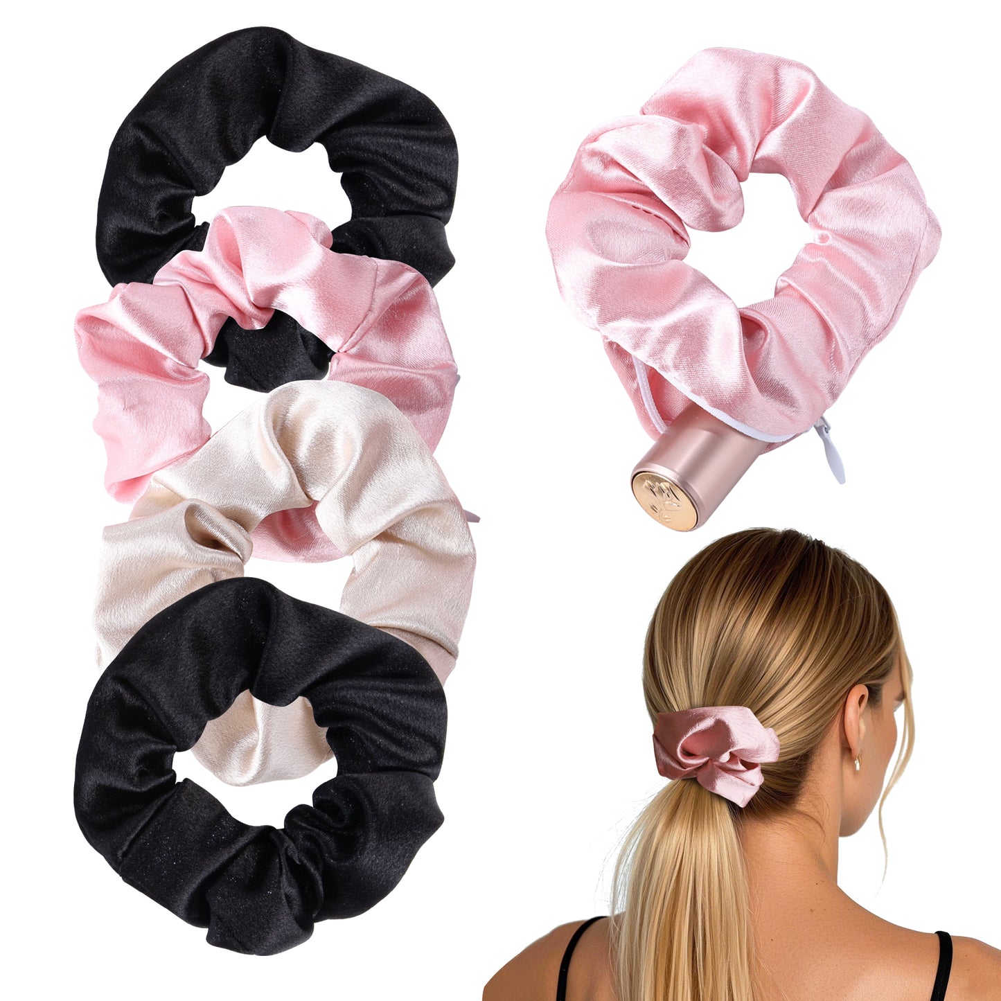 5 Pack Hair Scrunchies with Zipper Pocket, Scrunchies for Women with Secret Storage, Hidden Safe for Keys, Cash, Cards, Valuables