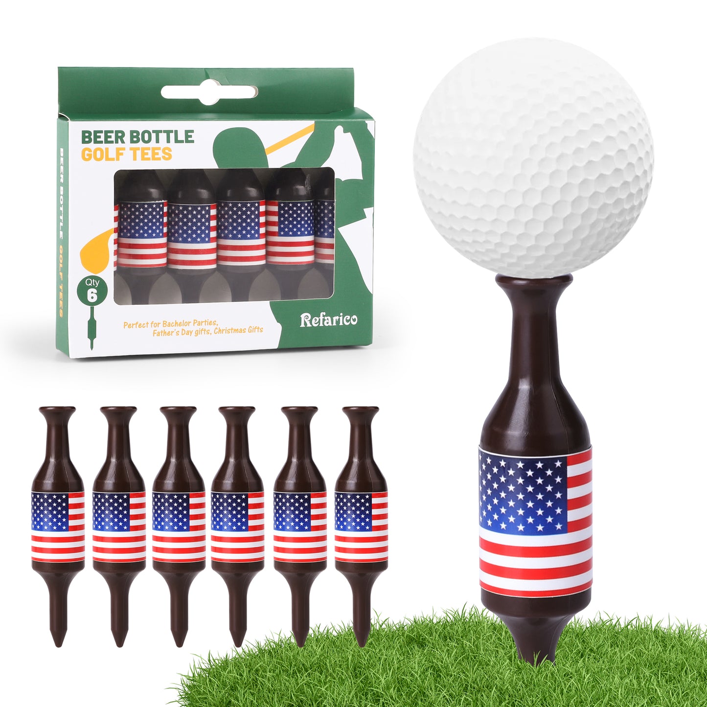 Beer Bottle Golf Tees, 6 Pack Durable Golf Tees Plastic, Funny Golf Tees, Golf Accessories Golf Gifts for Men, Party, Reduce Friction and Enhanced Stability
