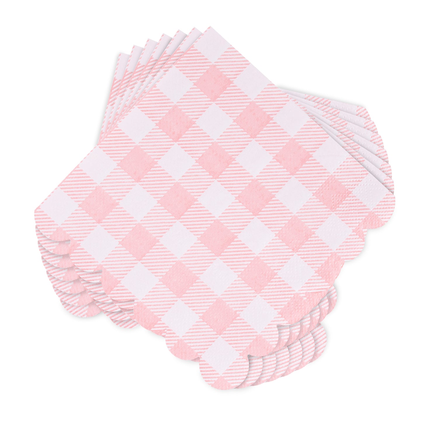 100 Pcs Plaid Napkins Scalloped Cocktail Napkins Folded 5 x 5 Inches Dessert Disposable Napkins for Dinner Wedding Birthday Party