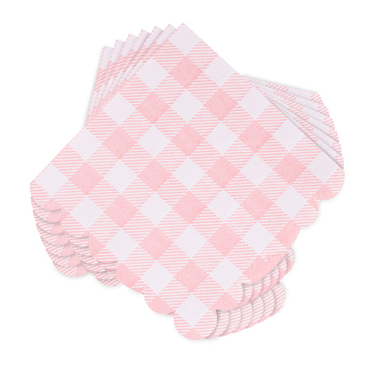 100 Pcs Plaid Napkins Scalloped Cocktail Napkins Folded 5 x 5 Inches Dessert Disposable Napkins for Dinner Wedding Birthday Party