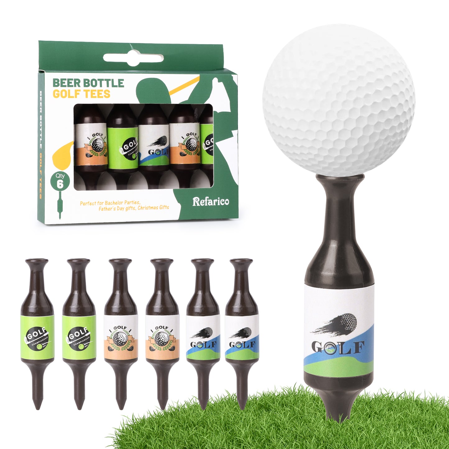 Beer Bottle Golf Tees, 6 Pack Durable Golf Tees Plastic, Funny Golf Tees, Golf Accessories Golf Gifts for Men, Party, Reduce Friction and Enhanced Stability