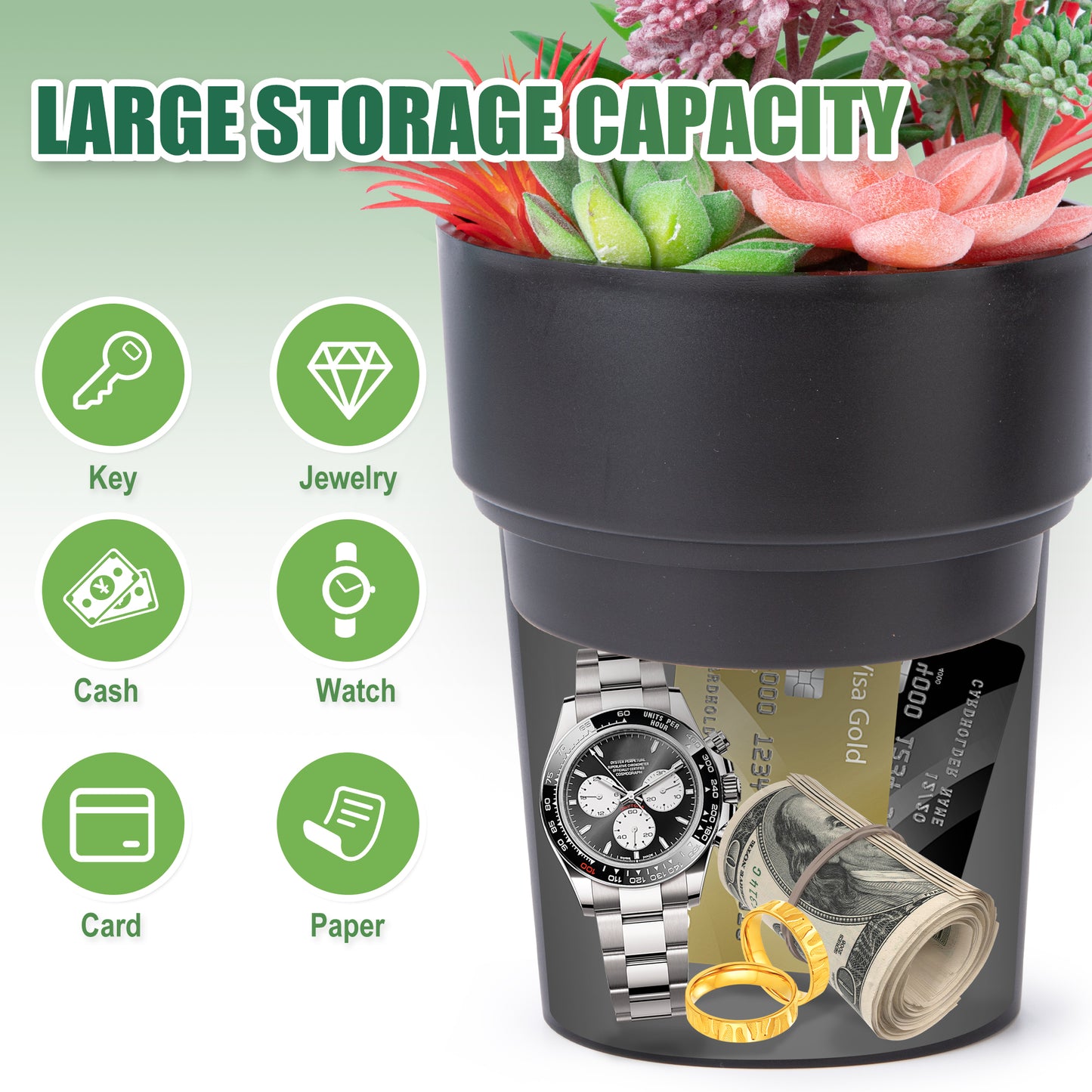 Flower Pot Diversion Safe, Secret Storage Hidden Safe Box Keep Your Valuables Safe Like Money, Keys, and Jewelry- Includes Plants