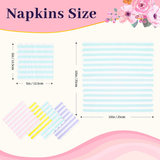 100 Pcs Cocktail Napkins Folded 5 x 5 Scalloped Napkin Gradient Color Beverage Napkins Disposable Dessert Napkins for Birthday Party Supplies Wedding