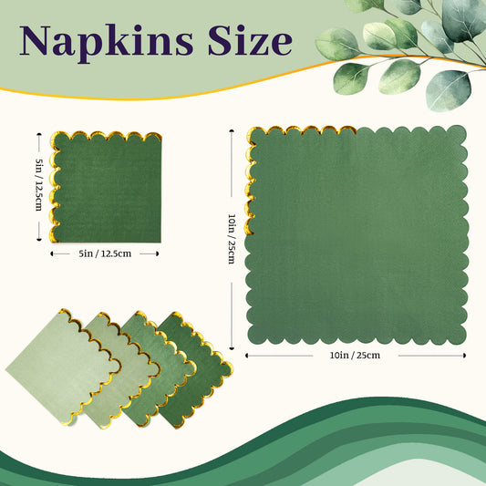 100 Pcs Cocktail Napkins with Gold Foil Scalloped Edges 5 x 5 Inch Party Napkins Disposable Thick Paper for Wedding Dinner Birthday