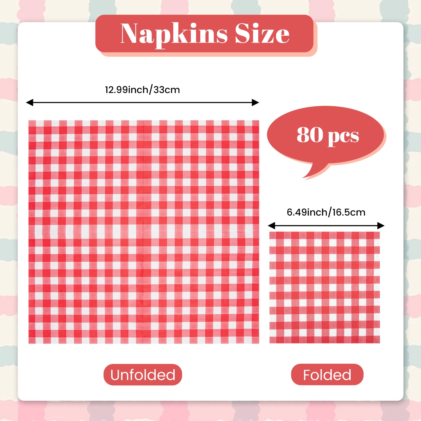 Disposable Gingham Paper Napkins 80 Pcs Plaid Napkins Scalloped Cocktail Napkins Folded 6.5 x 6.5 Inches Dessert Disposable Napkins for Dinner Wedding Birthday Party, 3-Ply