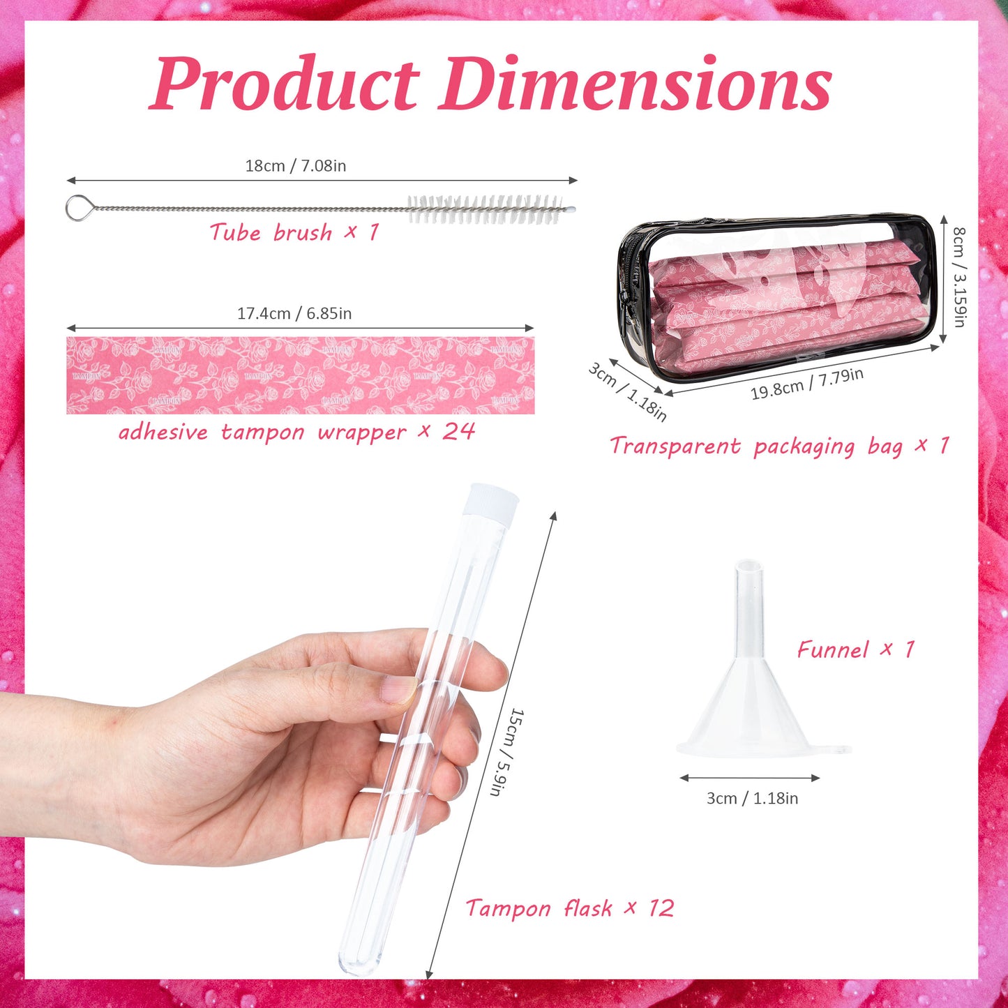 39 PCS Tampon Tube for Women, Plastic Tube for Liquid with Funnel and Spout for Cruise Concert Sports Events-Pink