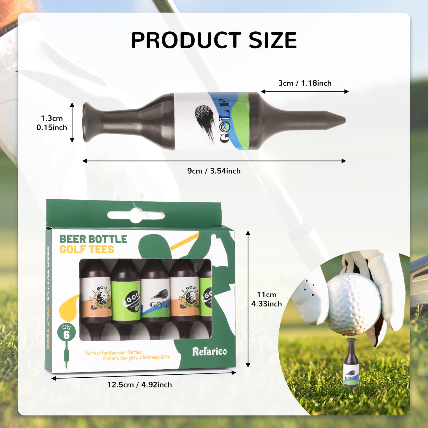 Beer Bottle Golf Tees, 6 Pack Durable Golf Tees Plastic, Funny Golf Tees, Golf Accessories Golf Gifts for Men, Party, Reduce Friction and Enhanced Stability