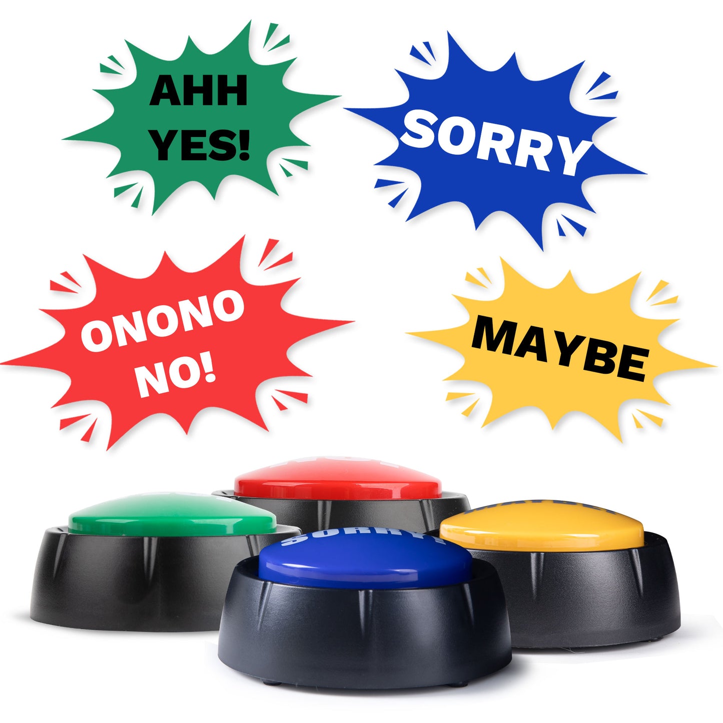 Yes & No Button and Sorry & Maybe Button with Sound 4 Pack Buzzers for Trivia Games and Family Game Answer Buzzers for Classroom Parties, Games, Office Stress Relief