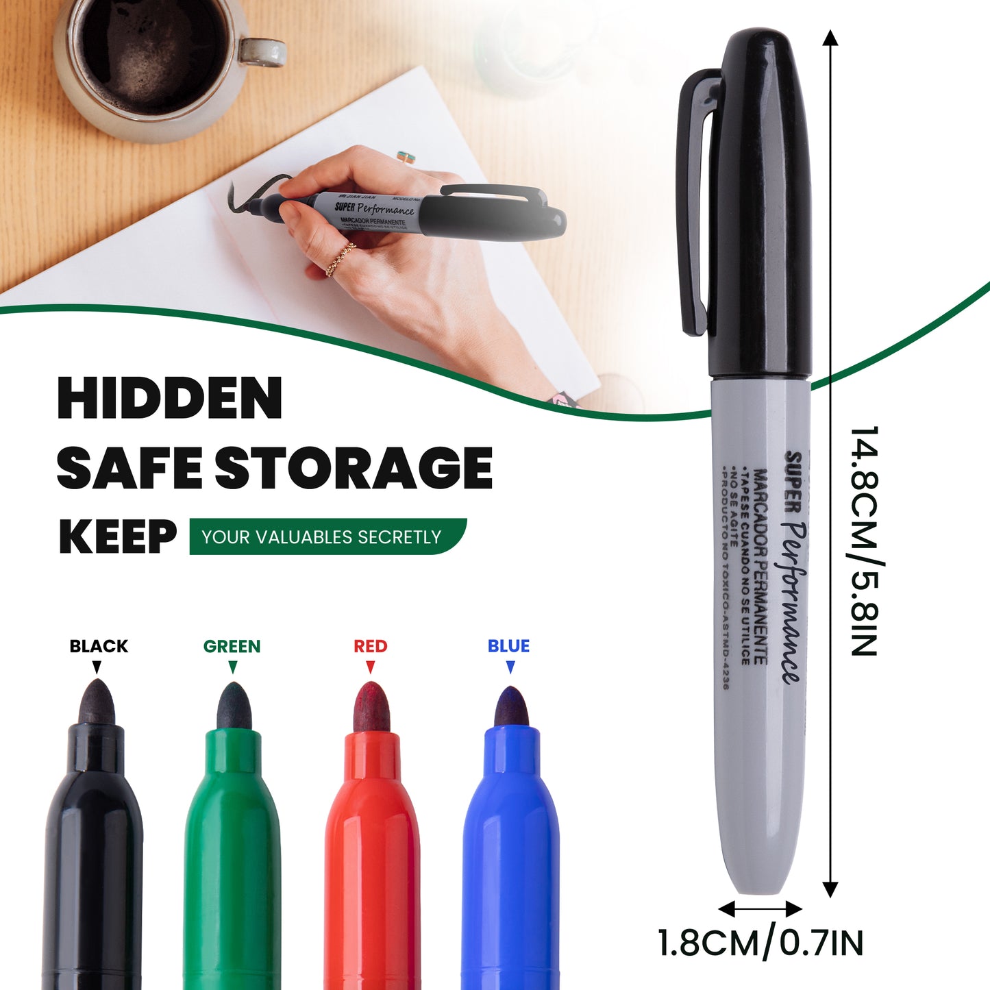 Fake Pen Diversion Safe Keep Your Valuables Secretly, Hidden Safe Storage as a Marker Pen to Hide Small Items- 2pc