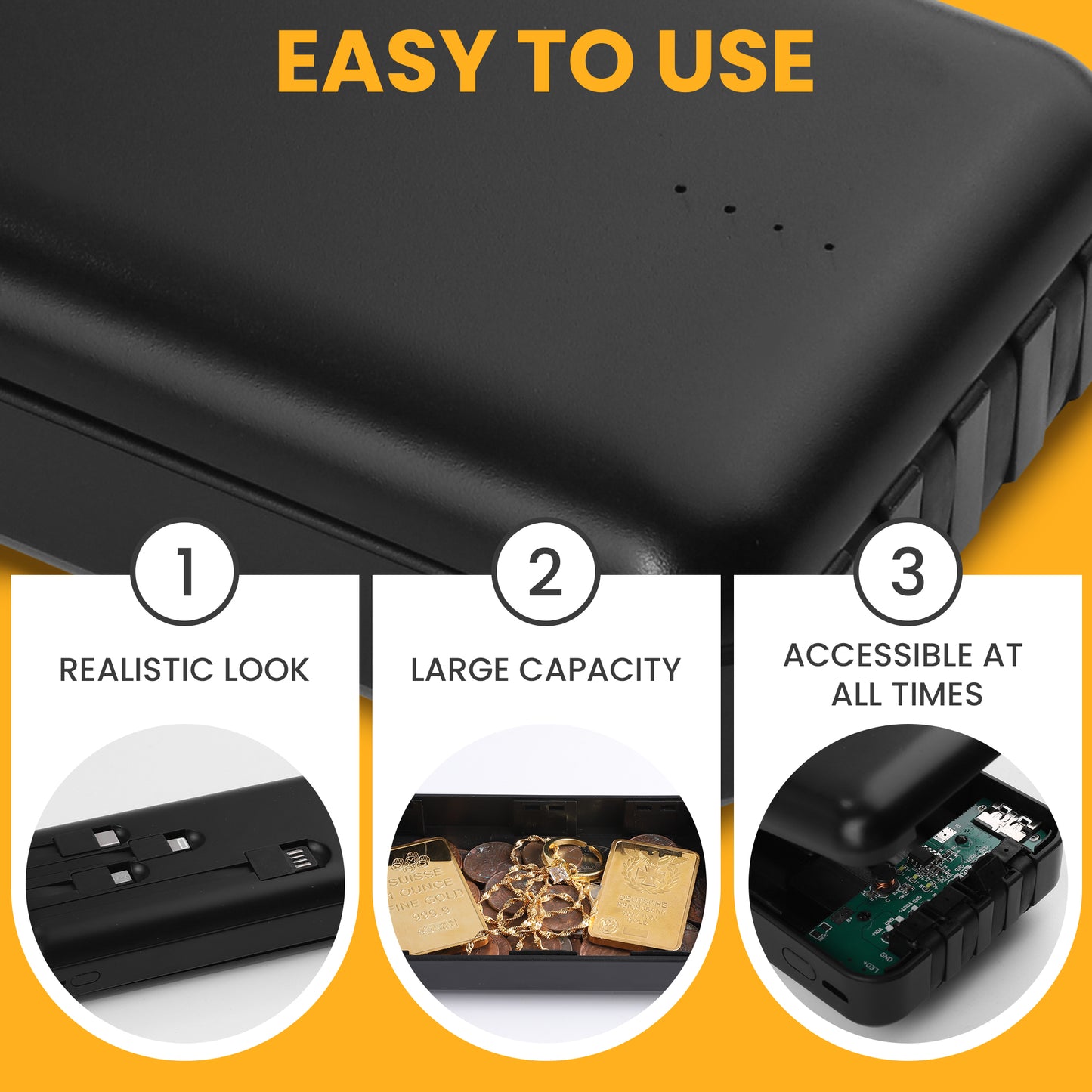 Hidden Safe Power Bank, Fake Power Charger Diversion Safe, Large Hidden Storage Box, Secret Safe Keeps Cash, Keys, Jewelry, and Valuables for Home, Travel, and Office