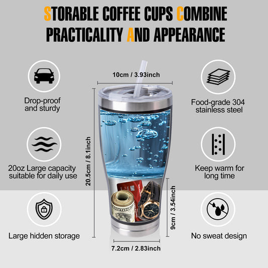 20oz Hidden Safe Water Bottle, Stainless Steel Secret Water Bottle with Hidden Compartment, Keeps Your Valuables Safe Like Money, Keys, and Jewelry