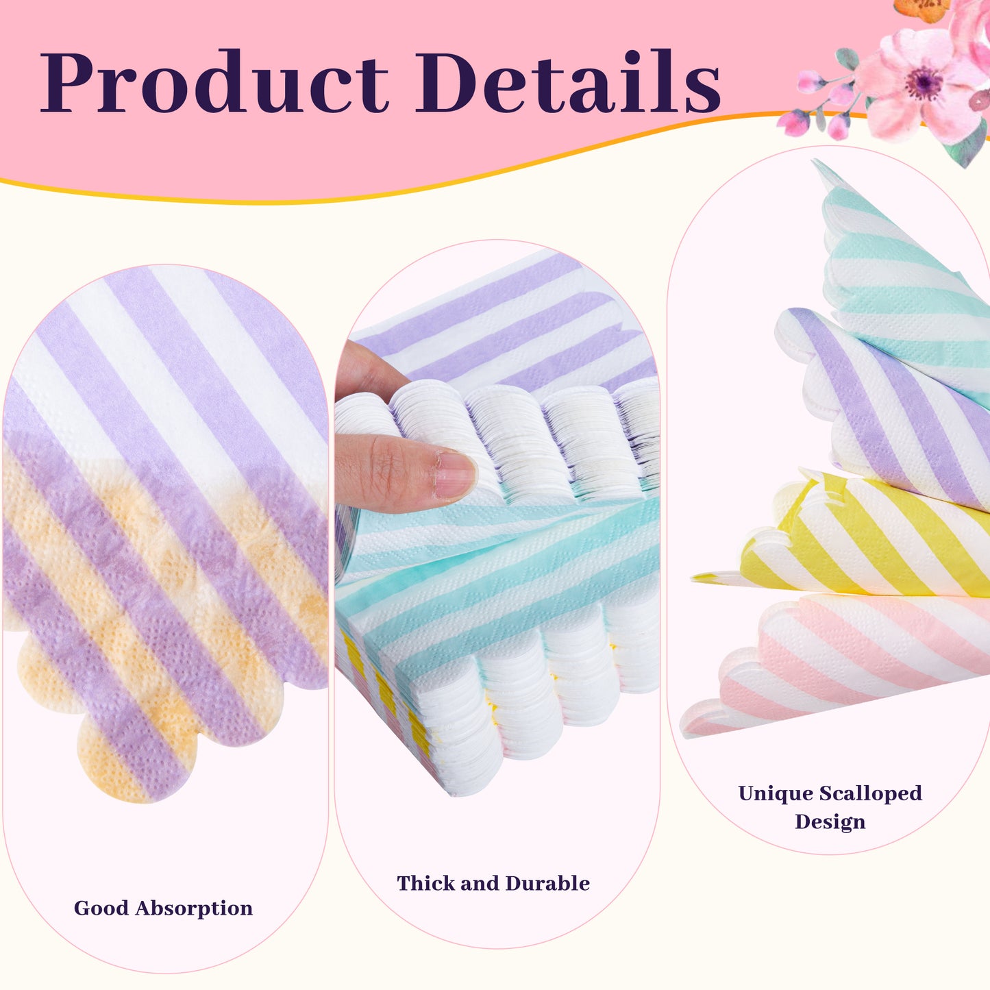 100 Pcs Cocktail Napkins Folded 5 x 5 Scalloped Napkin Gradient Color Beverage Napkins Disposable Dessert Napkins for Birthday Party Supplies Wedding