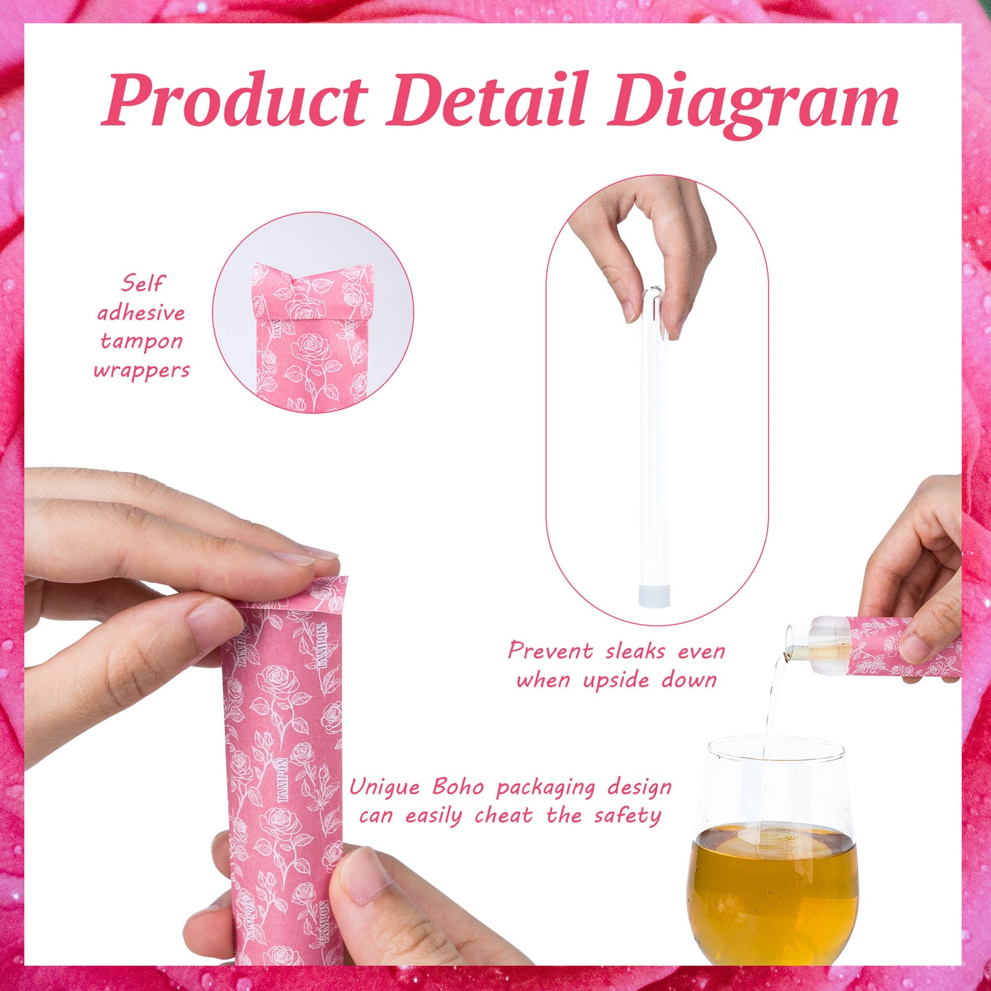 39 PCS Tampon Tube for Women, Plastic Tube for Liquid with Funnel and Spout for Cruise Concert Sports Events-Pink