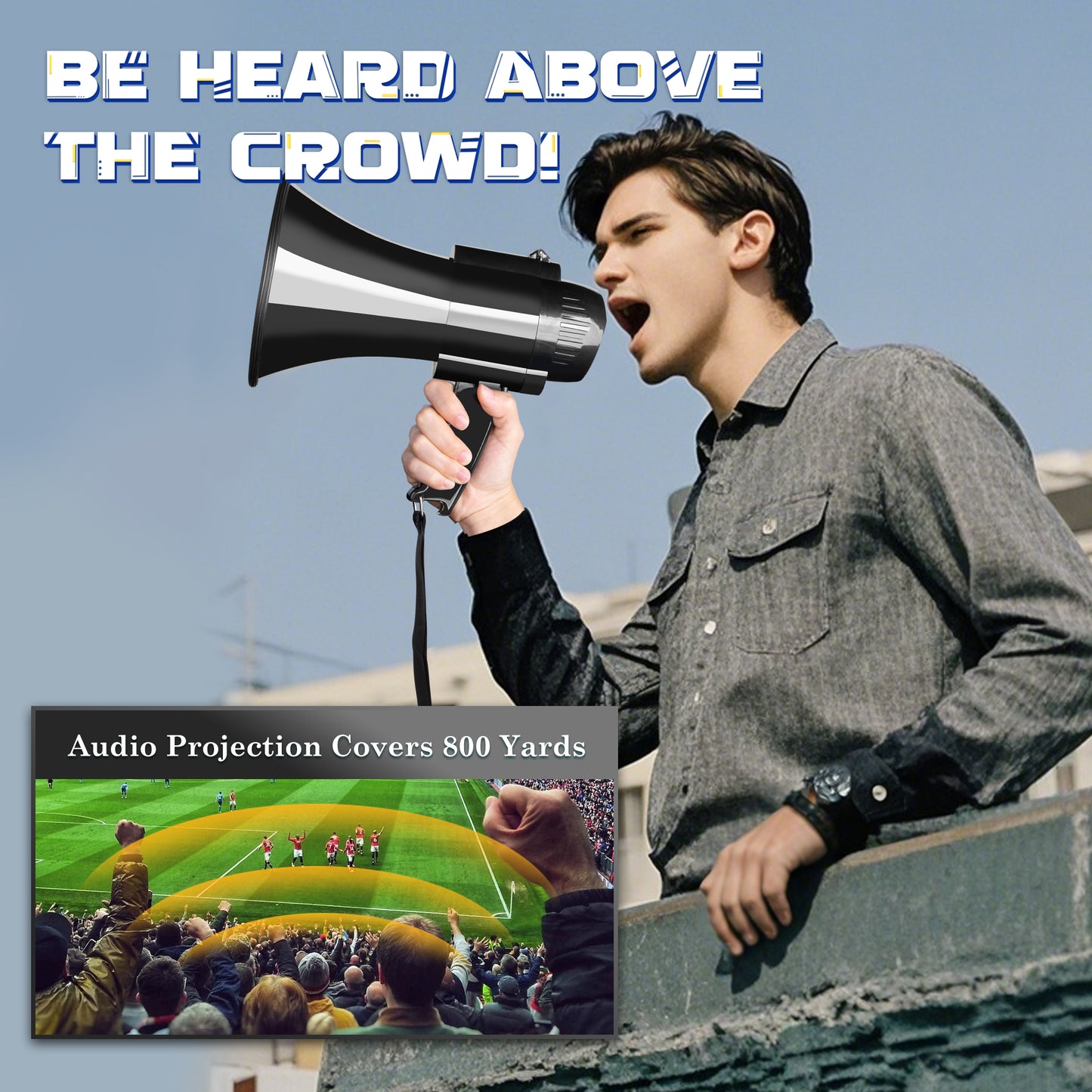 30 Watt Power Portable Megaphone Bullhorn Speaker Voice, Siren/Alarm and 240S Recording with Volume Control and Strap