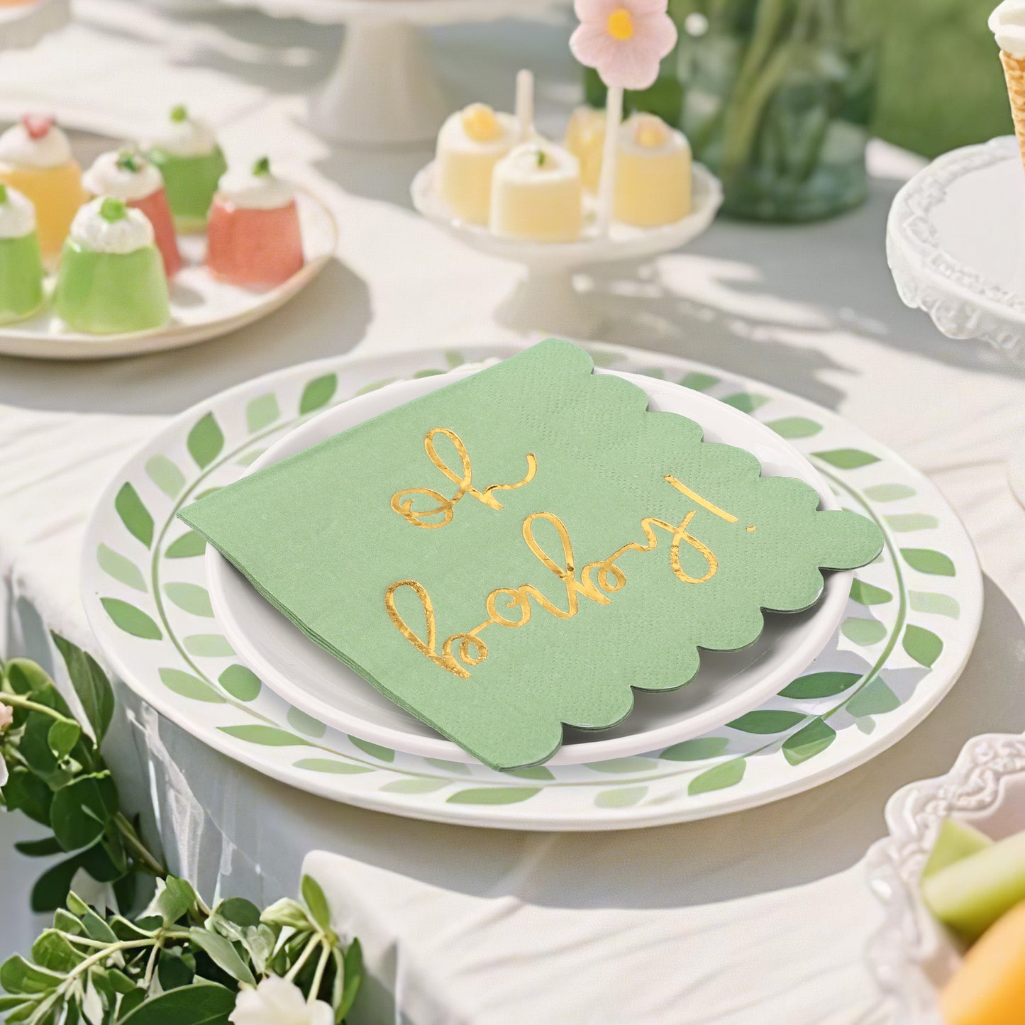 100Pcs Baby Shower Napkins, Folded 5 x 5 Inch Cocktail Napkins Paper, “Oh Baby" Printed Sage Green Napkins Paper Baby Shower Decorations for Dessert Birthday Party Celebrations