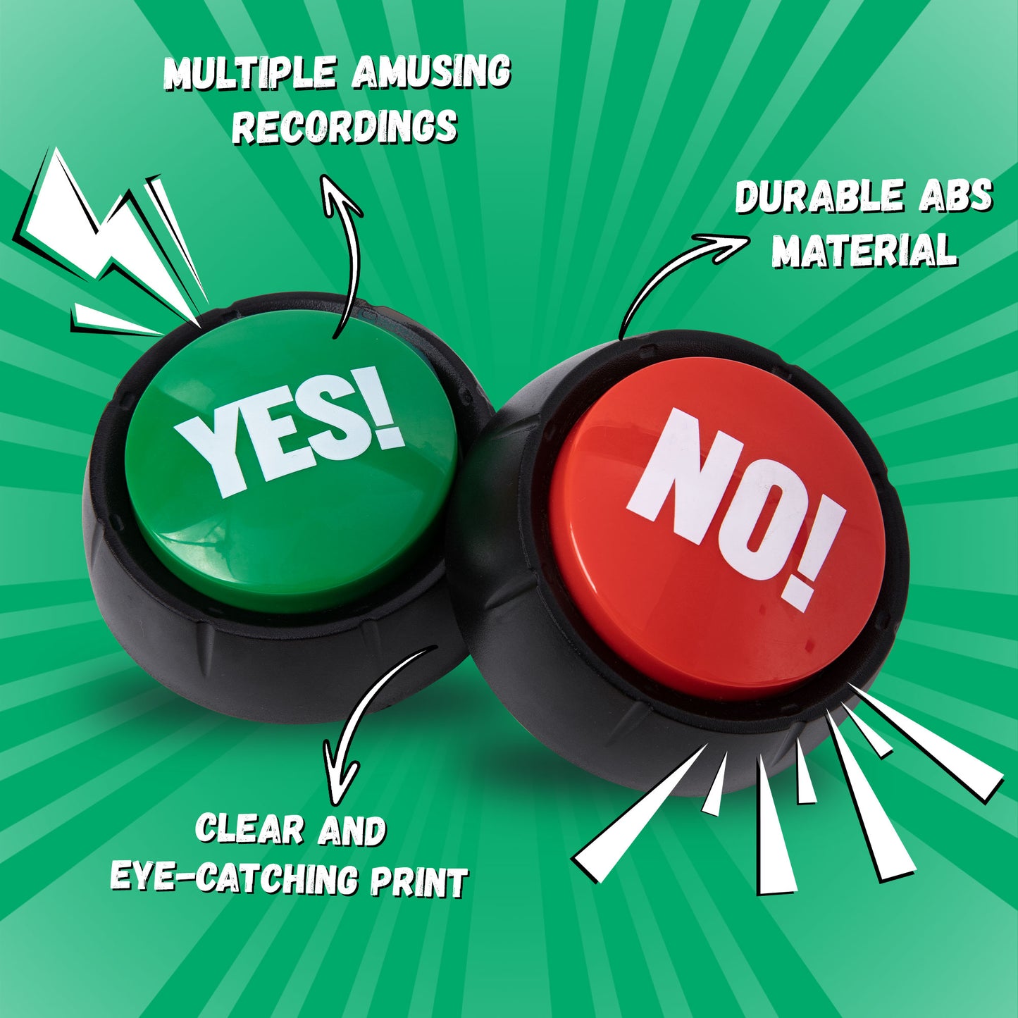 Yes Button and No Button with Sound 2 Pack Buzzers for Trivia Games and Family Game Answer Buzzers for Classroom Parties, Games, Office Stress Relief