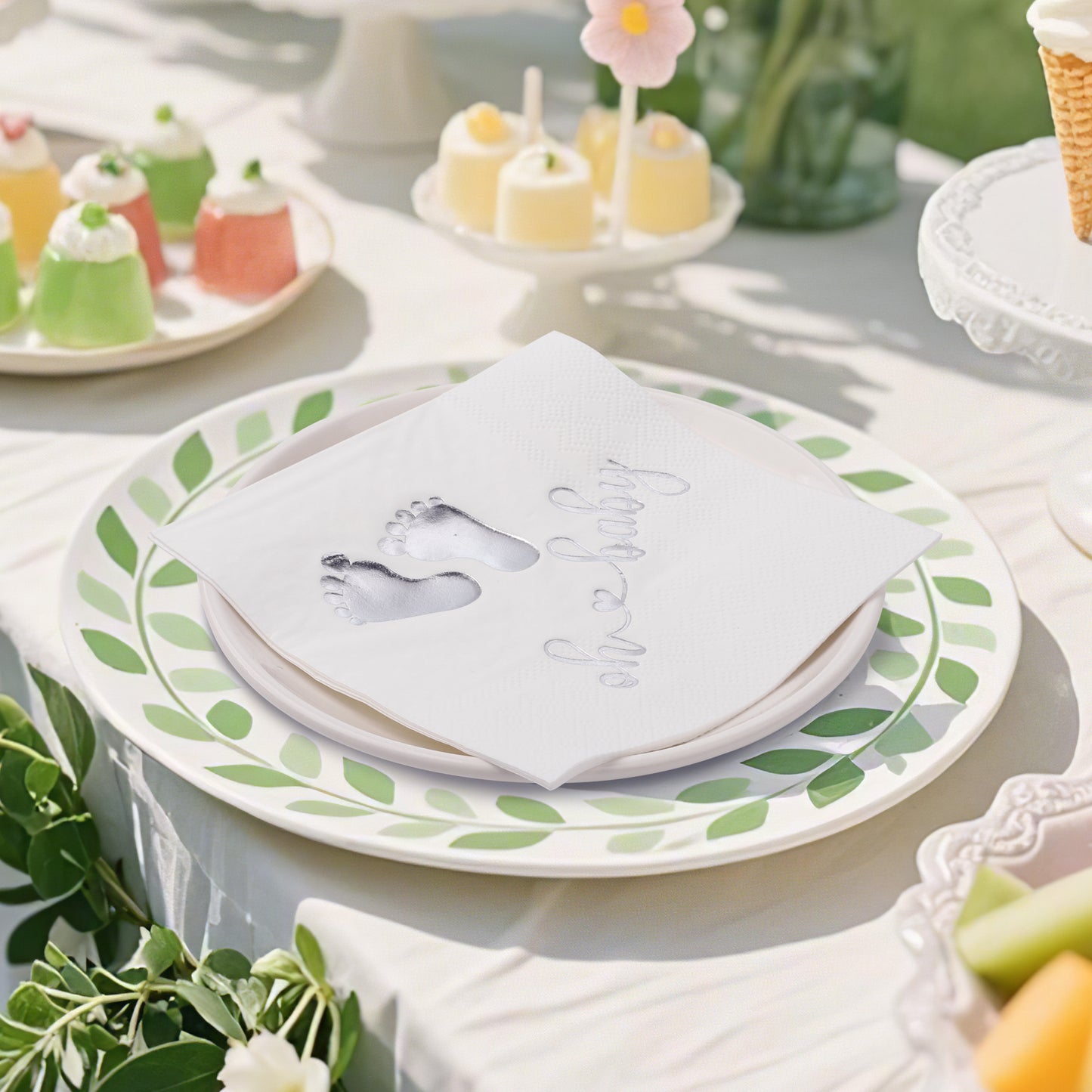 100Pcs Baby Shower Napkins, Folded 5 x 5 Inch Cocktail Napkins Paper, 3-Ply “Oh Baby" Printed Napkins Paper Baby Shower Decorations for Dessert Birthday Party Celebrations