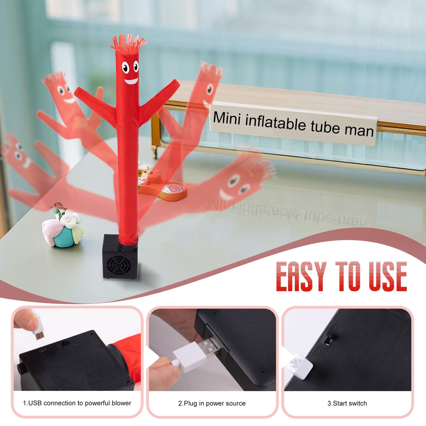 Mini Wacky Waving Inflatable Tube Guy with Blower - Funny Mini Inflatable Tube Man Desktop Decor White Elephant Gift for Birthdays Store Displays Parties Office Pranks