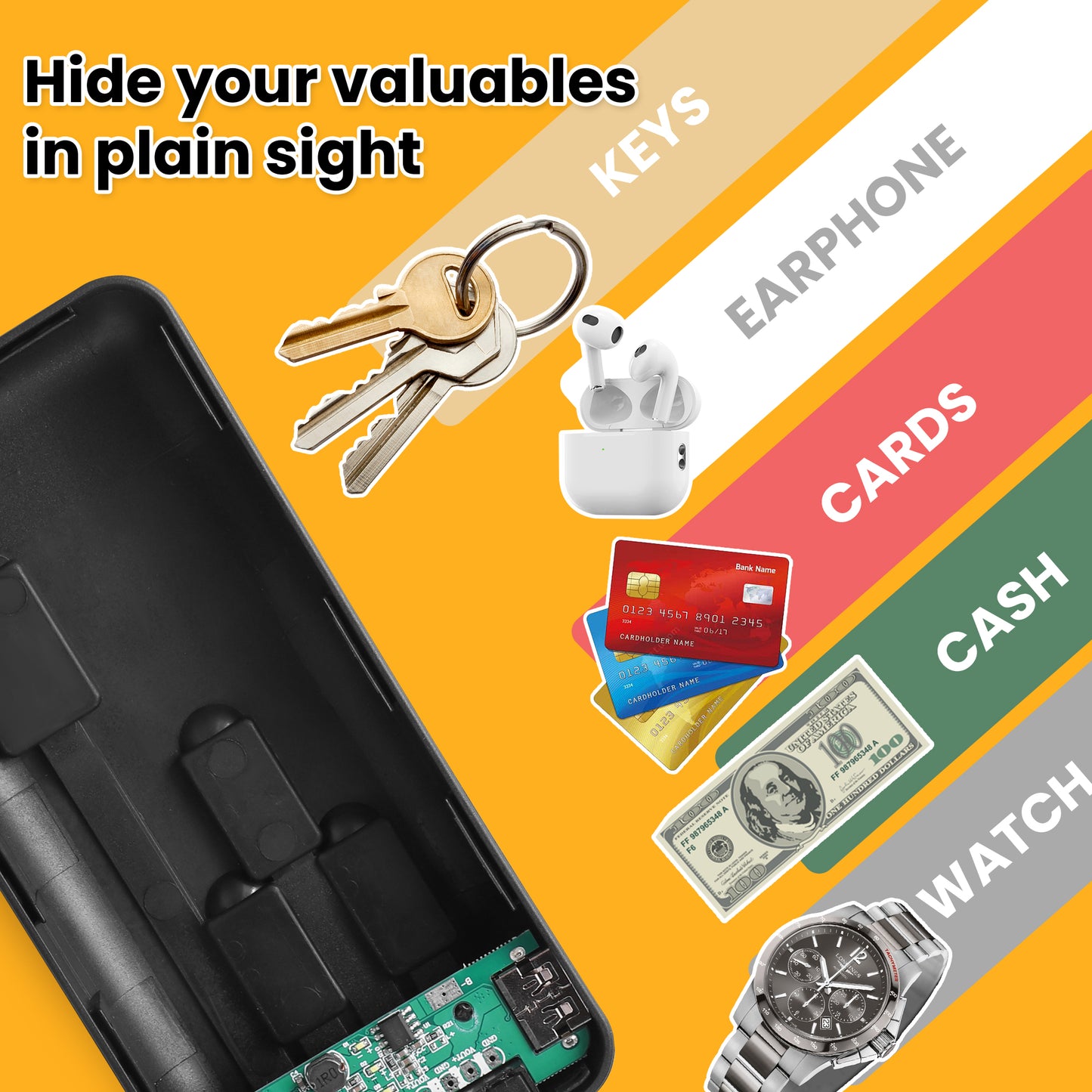 Hidden Safe Power Bank, Fake Power Charger Diversion Safe, Large Hidden Storage Box, Secret Safe Keeps Cash, Keys, Jewelry, and Valuables for Home, Travel, and Office