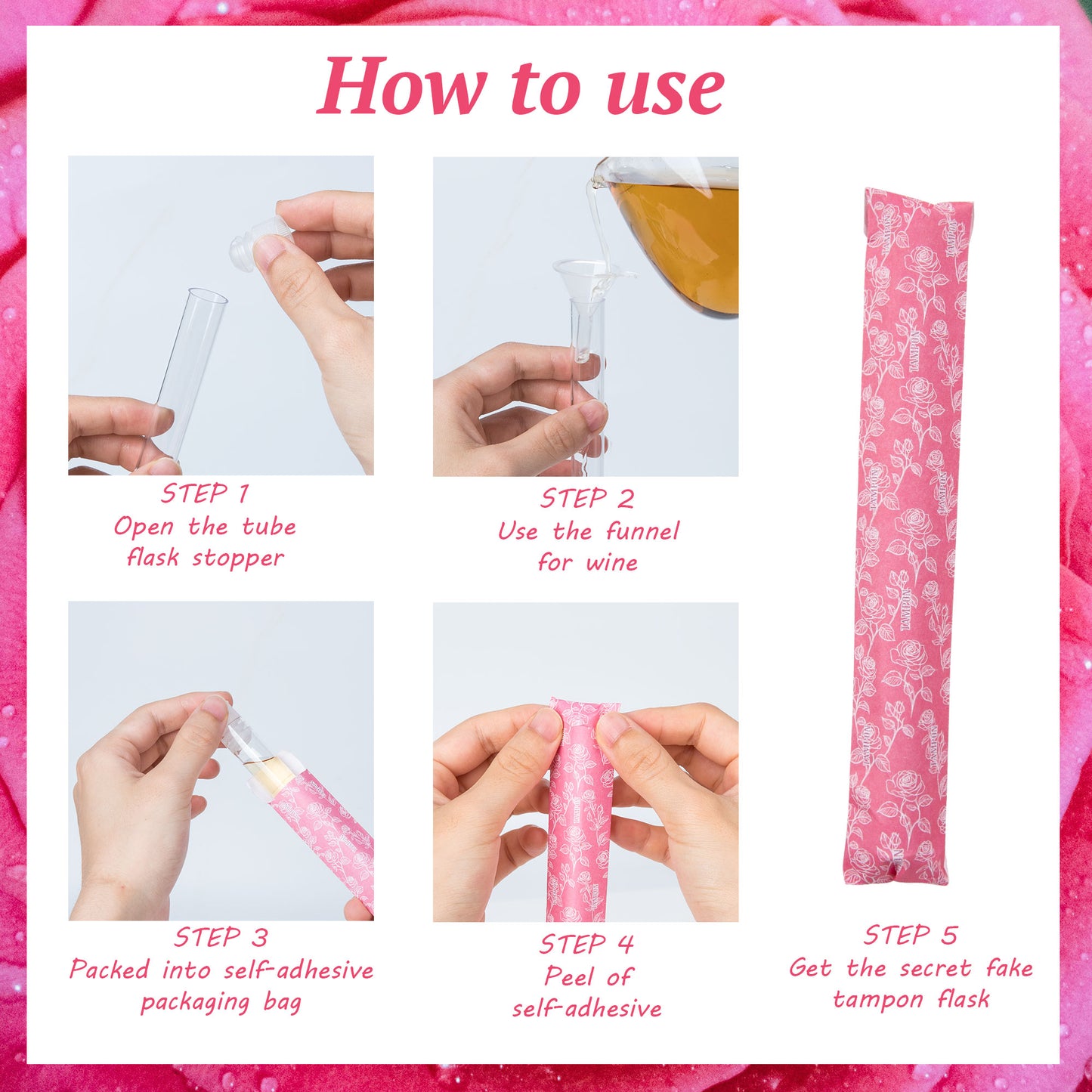 39 PCS Tampon Tube for Women, Plastic Tube for Liquid with Funnel and Spout for Cruise Concert Sports Events-Pink