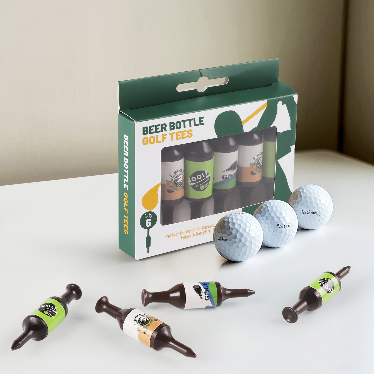 Beer Bottle Golf Tees, 6 Pack Durable Golf Tees Plastic, Funny Golf Tees, Golf Accessories Golf Gifts for Men, Party, Reduce Friction and Enhanced Stability