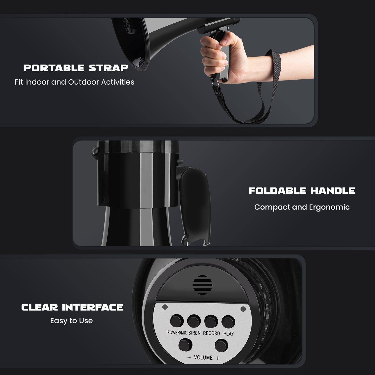 30 Watt Power Portable Megaphone Bullhorn Speaker Voice, Siren/Alarm and 240S Recording with Volume Control and Strap