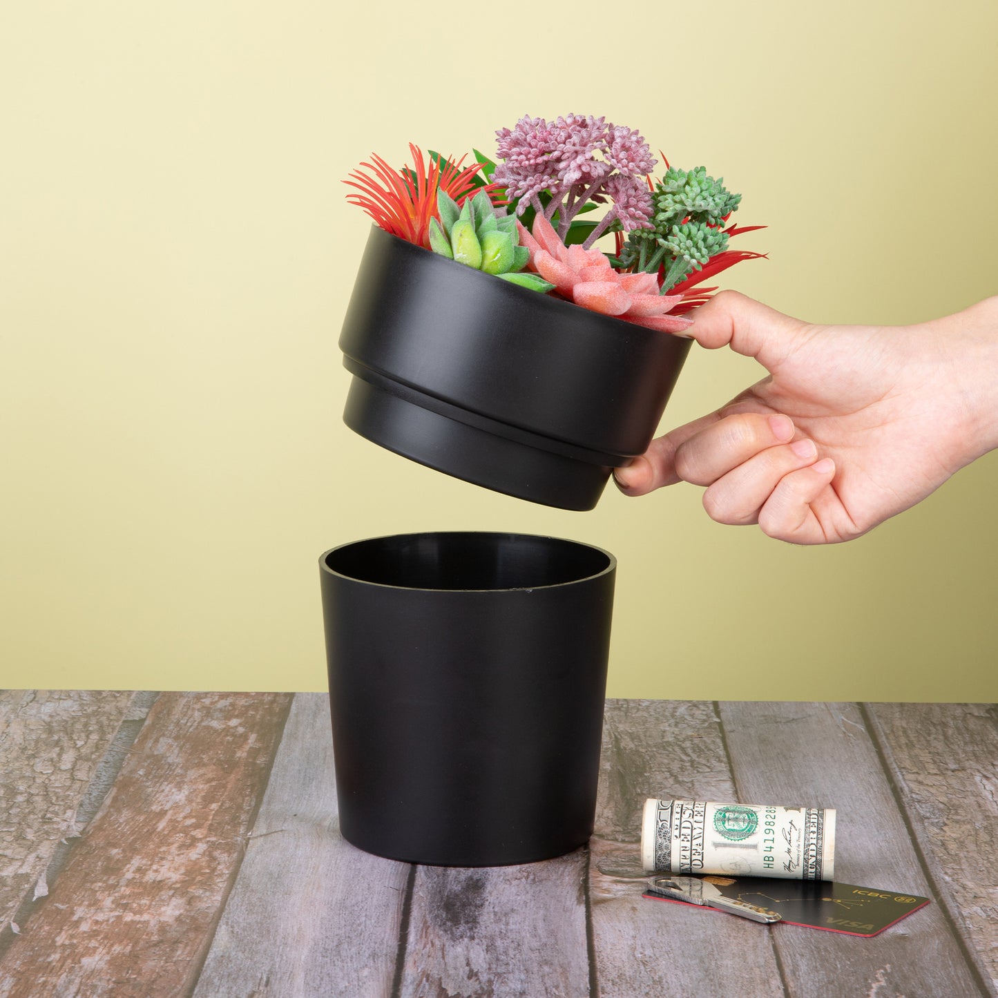 Flower Pot Diversion Safe, Secret Storage Hidden Safe Box Keep Your Valuables Safe Like Money, Keys, and Jewelry- Includes Plants