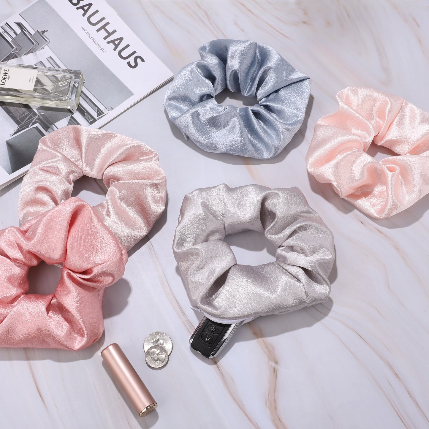 5 Pack Hair Scrunchies with Zipper Pocket, Scrunchies for Women with Secret Storage, Hidden Safe for Keys, Cash, Cards, Valuables