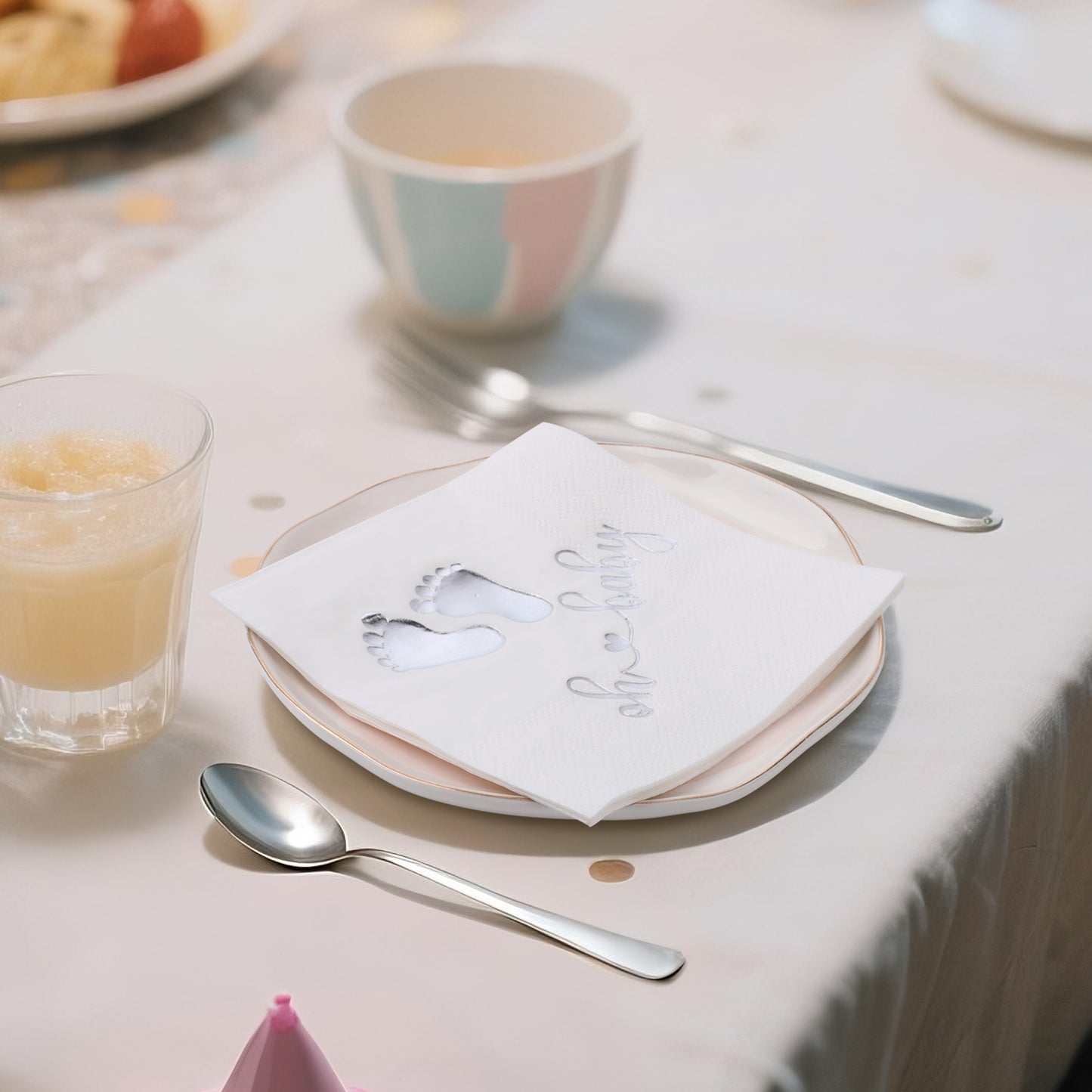 100Pcs Baby Shower Napkins, Folded 5 x 5 Inch Cocktail Napkins Paper, 3-Ply “Oh Baby" Printed Napkins Paper Baby Shower Decorations for Dessert Birthday Party Celebrations