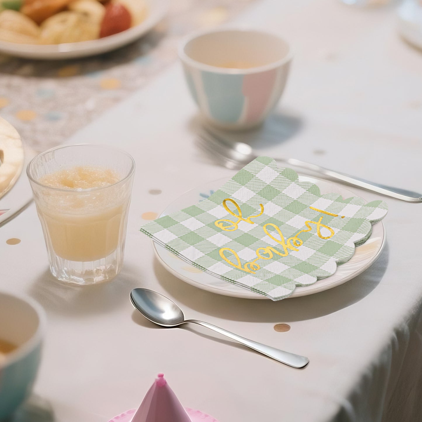 100 Pcs Baby Shower Napkin Plaid Cocktail Napkins Folded 5 x 5 Inches Disposable Paper Gold Foil “Oh Baby" Printed Napkins for Birthday Party Celebrations