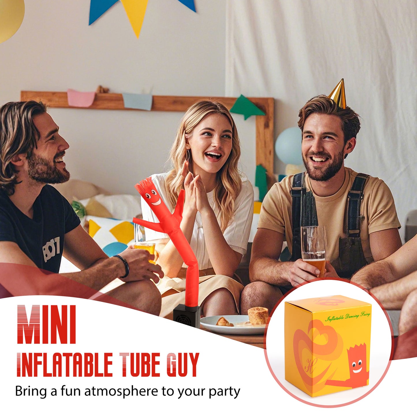 Mini Wacky Waving Inflatable Tube Guy with Blower - Funny Mini Inflatable Tube Man Desktop Decor White Elephant Gift for Birthdays Store Displays Parties Office Pranks