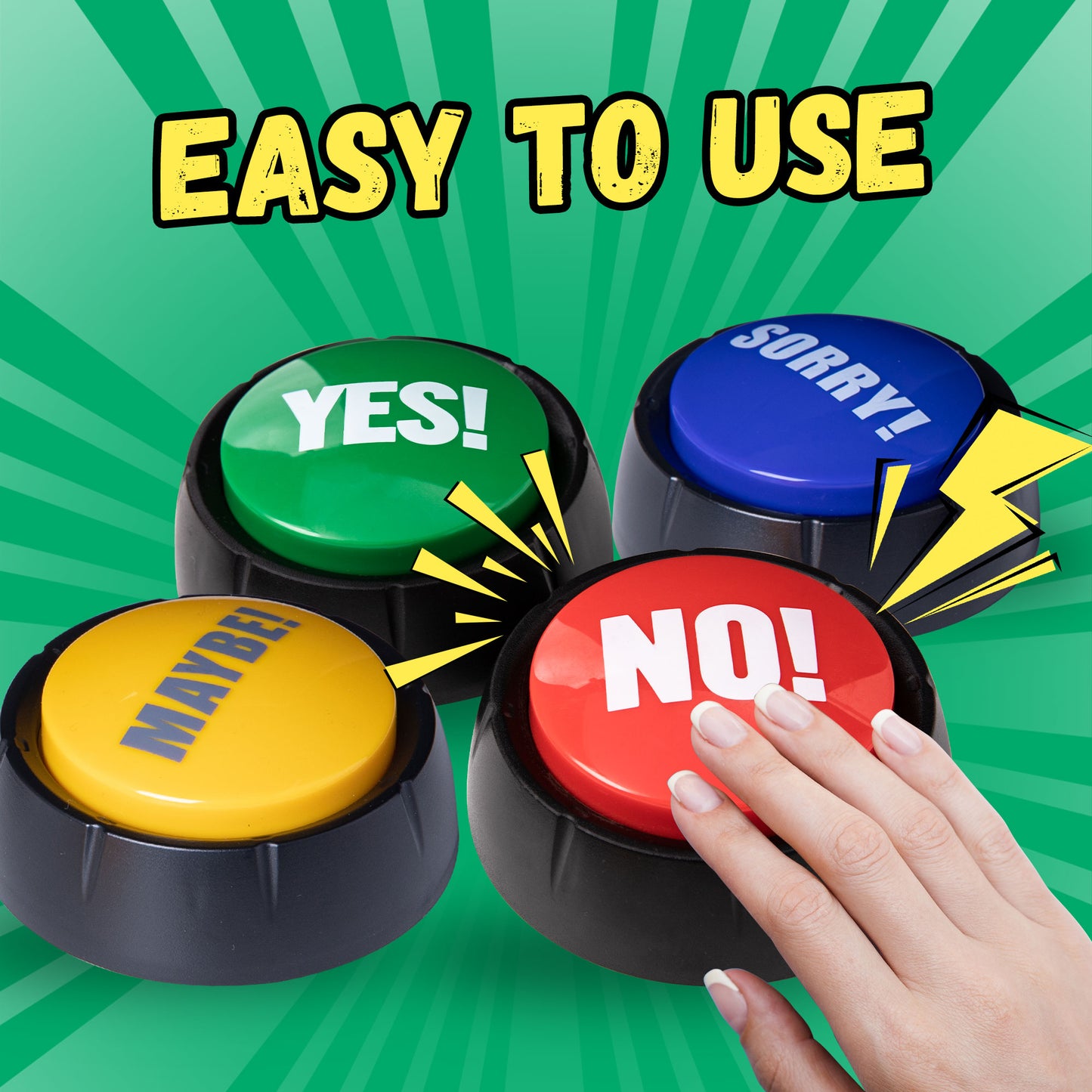 Yes & No Button and Sorry & Maybe Button with Sound 4 Pack Buzzers for Trivia Games and Family Game Answer Buzzers for Classroom Parties, Games, Office Stress Relief