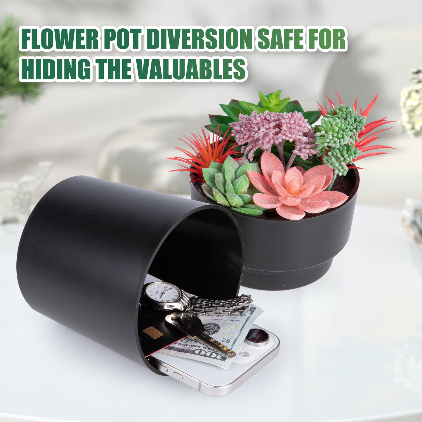 Flower Pot Diversion Safe, Secret Storage Hidden Safe Box Keep Your Valuables Safe Like Money, Keys, and Jewelry- Includes Plants