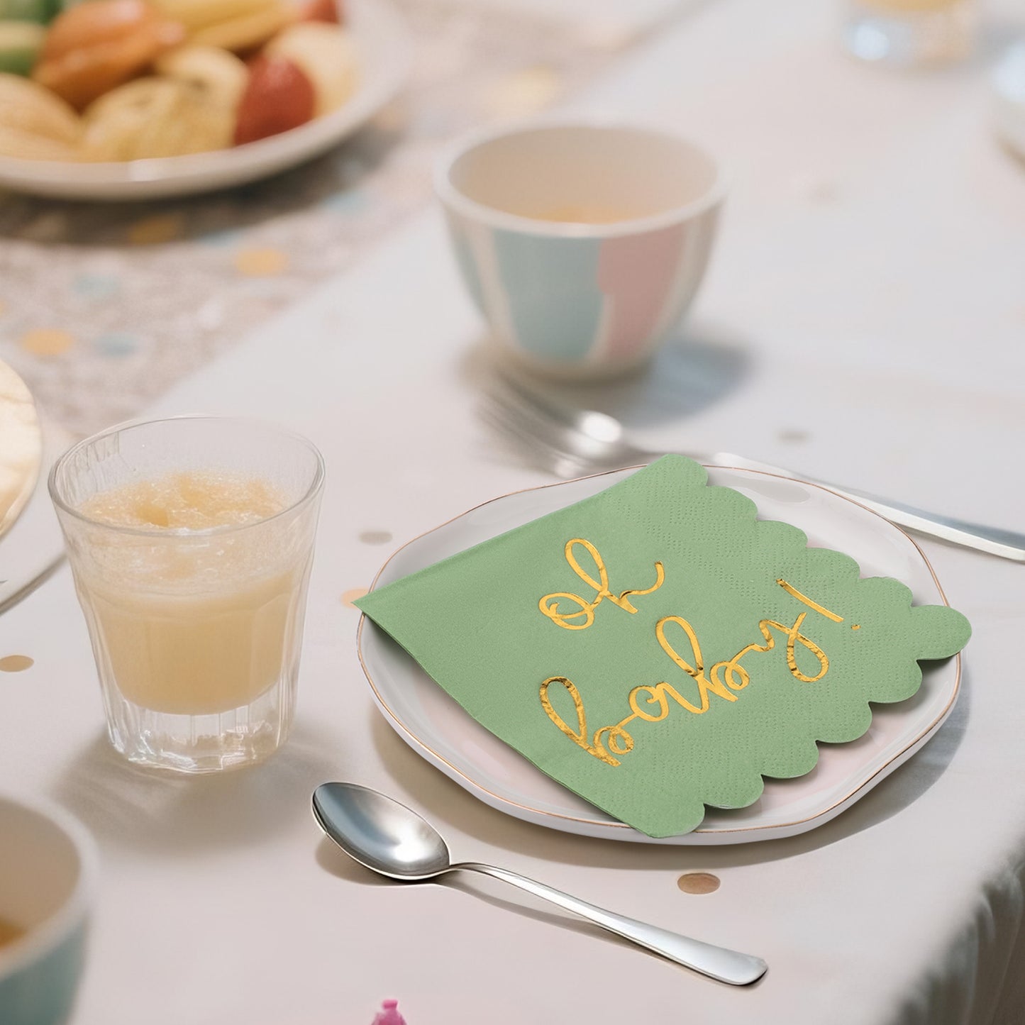 100Pcs Baby Shower Napkins, Folded 5 x 5 Inch Cocktail Napkins Paper, “Oh Baby" Printed Sage Green Napkins Paper Baby Shower Decorations for Dessert Birthday Party Celebrations