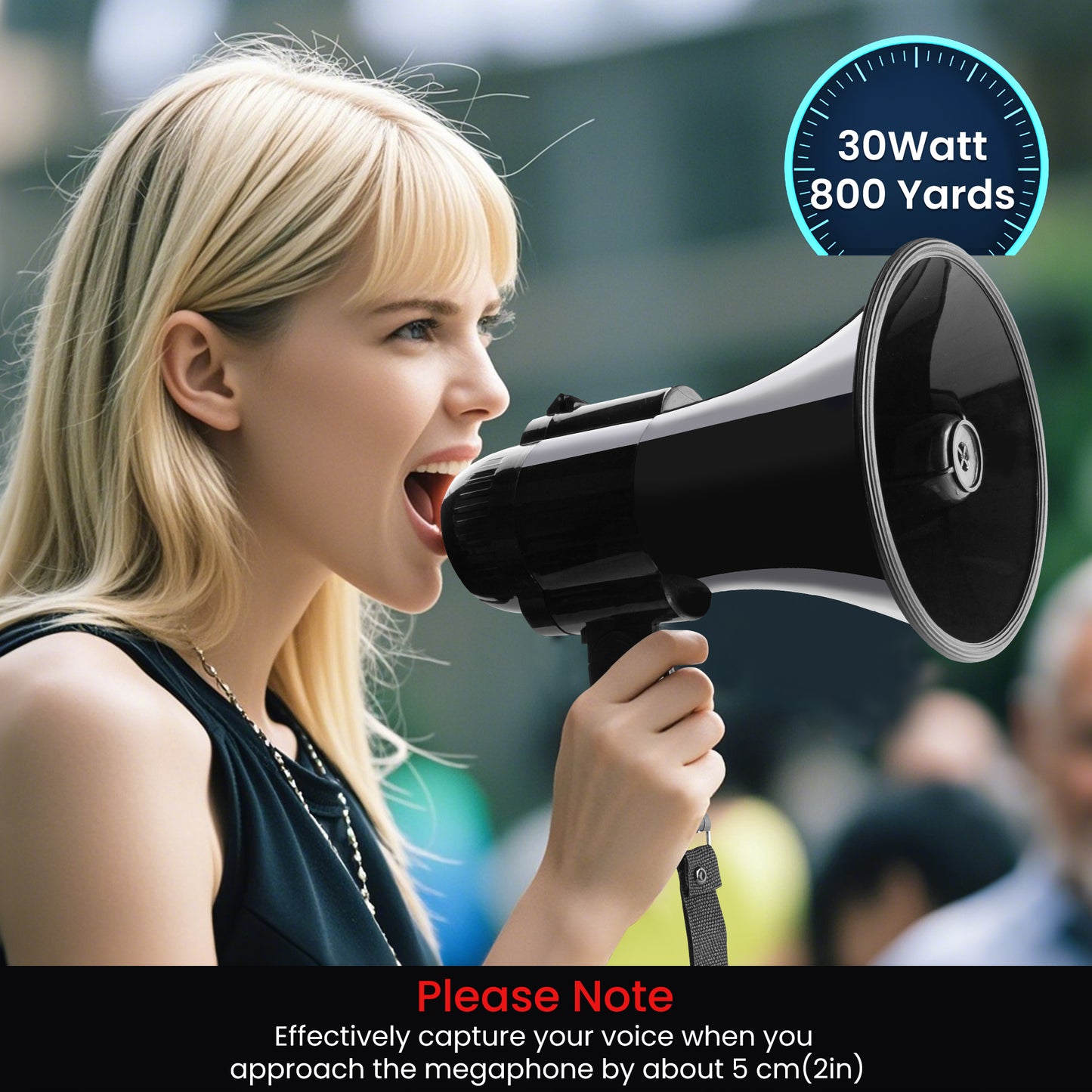 30 Watt Power Portable Megaphone Bullhorn Speaker Voice, Siren/Alarm and 240S Recording with Volume Control and Strap