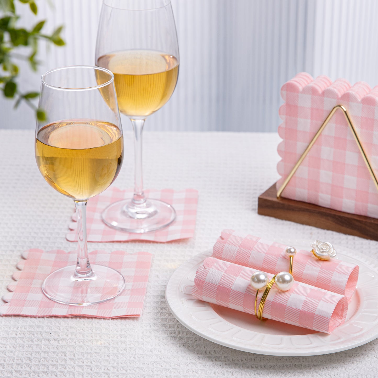 100 Pcs Plaid Napkins Scalloped Cocktail Napkins Folded 5 x 5 Inches Dessert Disposable Napkins for Dinner Wedding Birthday Party