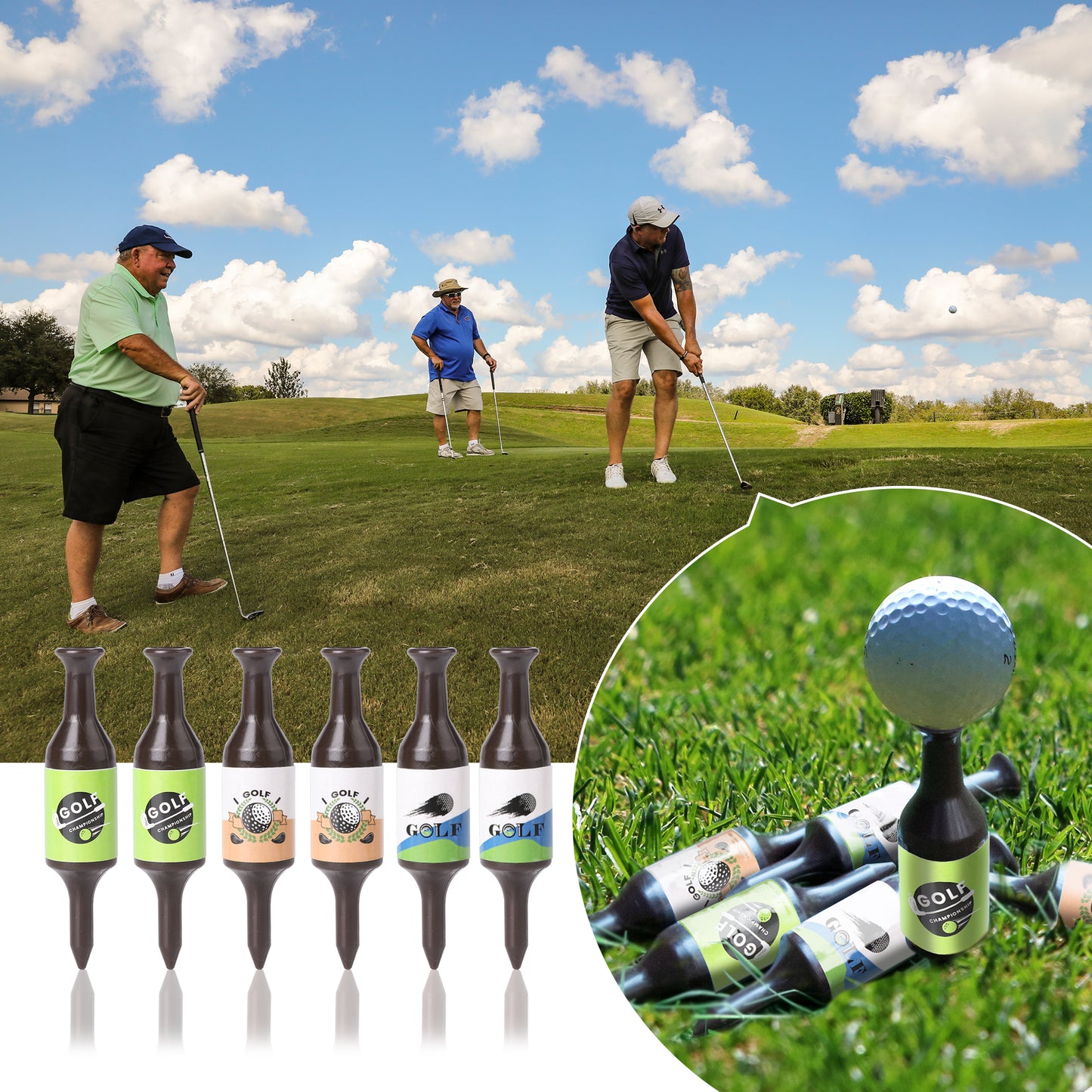 Beer Bottle Golf Tees, 6 Pack Durable Golf Tees Plastic, Funny Golf Tees, Golf Accessories Golf Gifts for Men, Party, Reduce Friction and Enhanced Stability